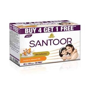 Santoor Skin Softening Sandal   Almond Milk Bathing Soap125g, Pack of 5